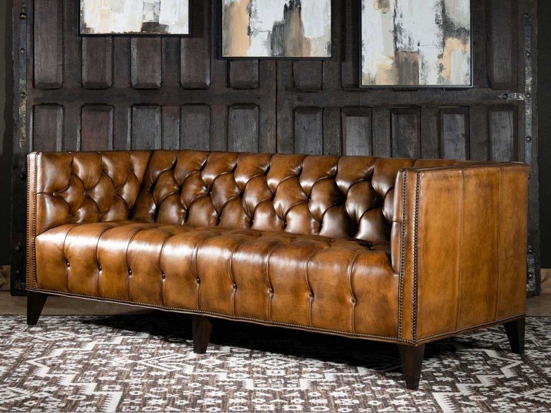 LIVING ROOM FURNITURE - Designer Genuine Leather chesterfield sofa set