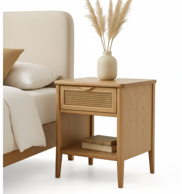 Cane Shelf Bedside Table