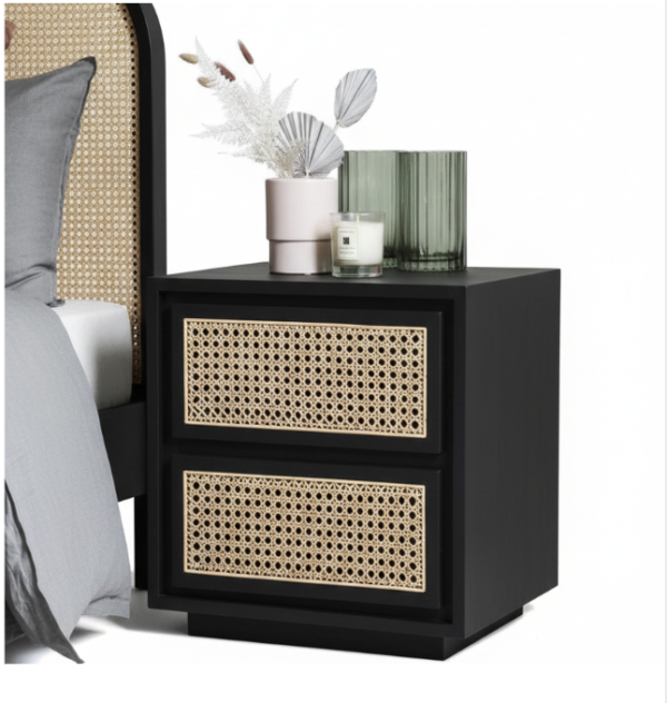 Black Cane Bedside Table