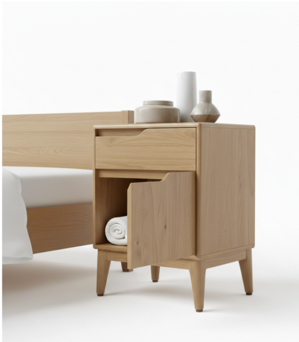 Wooden Bedside Table With Storage
