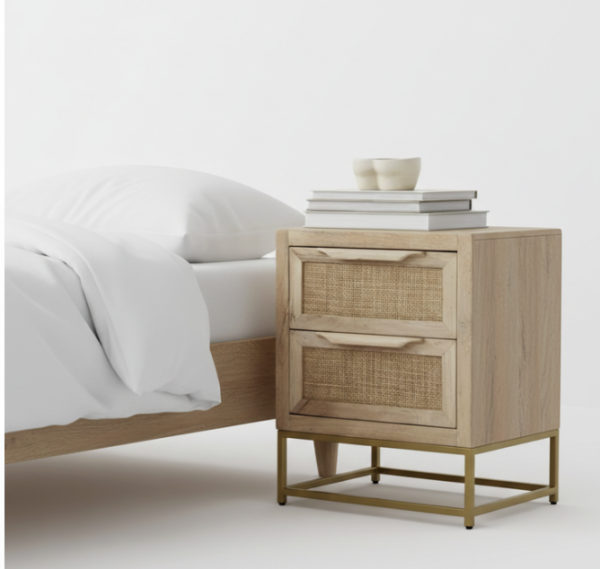 Wooden Cane Bedside Table