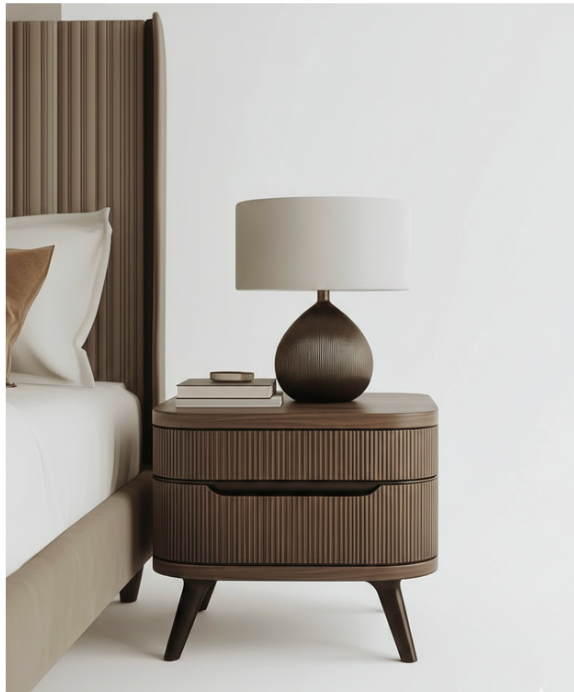 Fluted Wooden Bedside Table